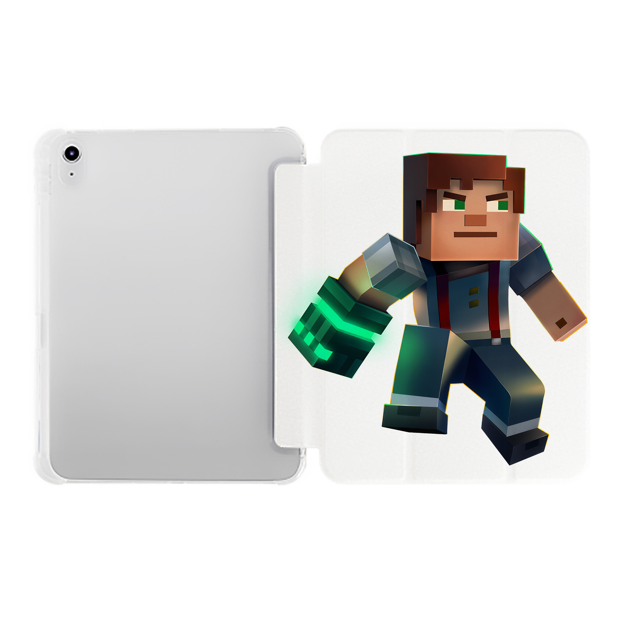 （画像用） マインクラフト ブロックの世界 Minecraft MC Block world IPad ケース ペン収納付き 三つ折りスタンド PUレザー×シリコン 対応機種9.5/10.5/10.9インチ